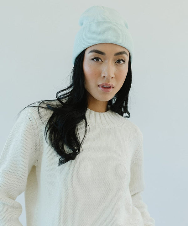 Gigi Pip beanies for women - Shay Beanie - 100% acrylic classic beanie featuring a stylized Gigi Pip loop tag on the fold that says “For the Woman Who Wears Many Hats” [sky blue]