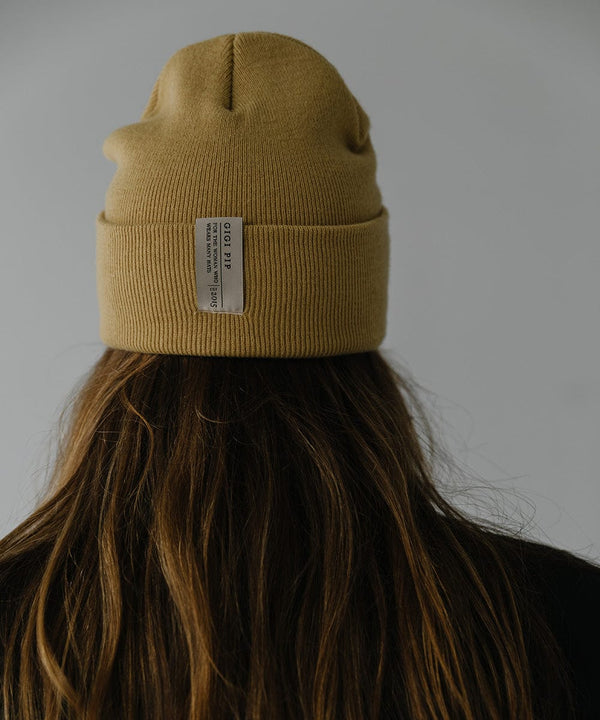 Gigi Pip beanies for women - Shay Beanie - 100% acrylic classic beanie featuring a stylized Gigi Pip loop tag on the fold that says “For the Woman Who Wears Many Hats” [honeycomb]