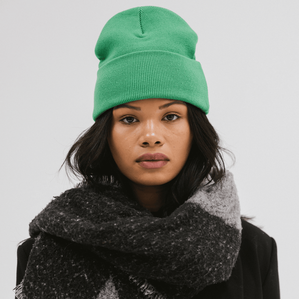 Gigi Pip beanies for women - Shay Beanie - 100% acrylic classic beanie featuring a stylized Gigi Pip loop tag on the fold that says “For the Woman Who Wears Many Hats” [bright green]