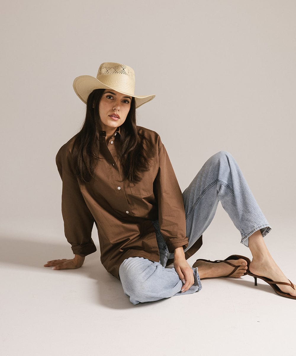 Gigi Pip Straw Rancher Hat – Natural Wide Brim Summer Hat M/L Gigi Pip River Guatemalan Palm Straw Hat – Wildflower  main image 4