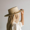 Gigi Pip straw hats for women - Aiden Straw Pork Pie - telescope crown wide brim boater featuring a tonal wooden bead on a genuine leather chinstrap [cream]