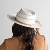 Gigi Pip straw hats for women - Arlo Straw Teardrop Fedora - teardrop crown and a stiff upturned brim, featuring handwoven venting on the crown and the brim, and a hand sewn removable leather band [tan band]