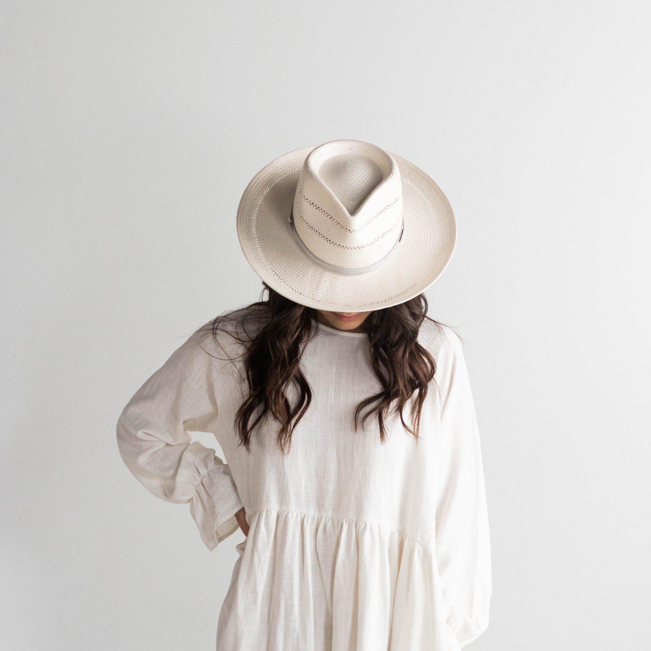 GIGI PIP Arlo Cream Wide-Brim Hat with Woven Details Straw M/L 59 Gigi Pip Cara Loren Pencil Brim Straw in White - Bliss Boutiques main image 4