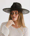 Gigi Pip limited edition hats for women - Blake wide brim fedora - 100% guatemalan palm flat brim straw fedora hat featuring a thin tonal leather band and gp pin on the back in a limited edition black color way [limited edition black]