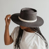 Gigi Pip straw hats for women - Bre Straw Pork Pie - straw hat with a telescope crown and a wide flat brim, featuring a knotted rope band [black]