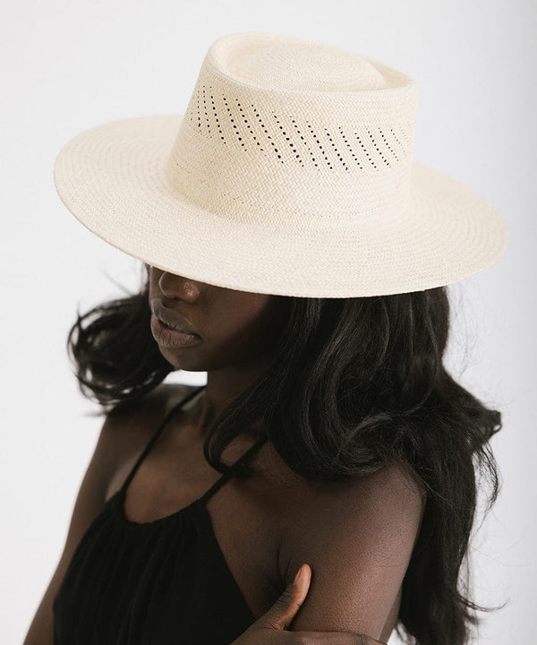 Gigi Pip panama straw for women - Coco Telescope Crown Natural - panama straw telescope crown featuring handwoven venting and a flat brim [natural]