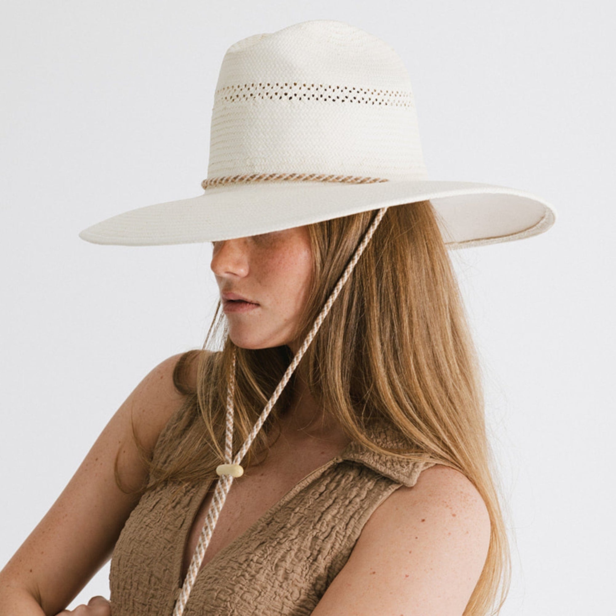 Gigi Pip straw hats for women - Opal Lifeguard Hat - paper straw + canvas wide brim lifeguard hat feautring woven venting on the crown + an adjustable chinstrap [cream]