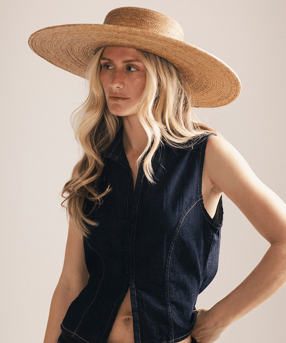 Jae Wide Brim Boater | Straw Flat Brim Boater Sun Hat for Women display picture 3
