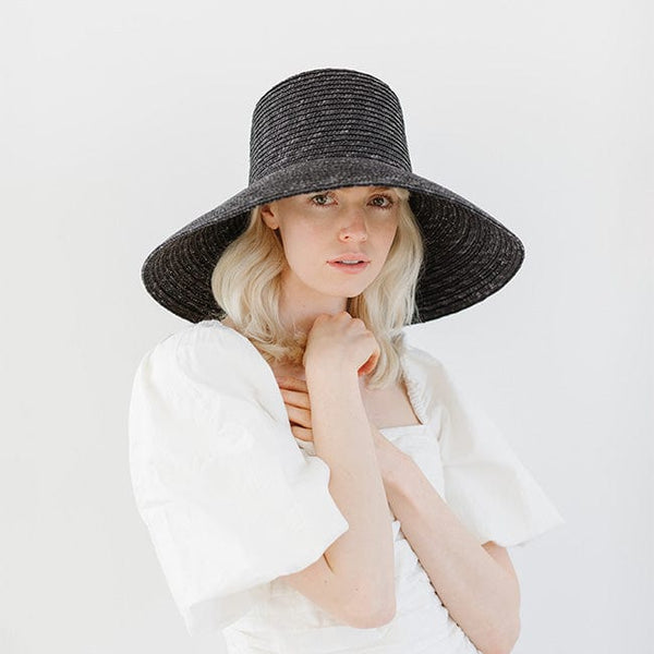 Gigi Pip straw hats for women - Jolie Boater - bell shaped straw with a boater crown and a sloped brim [black]