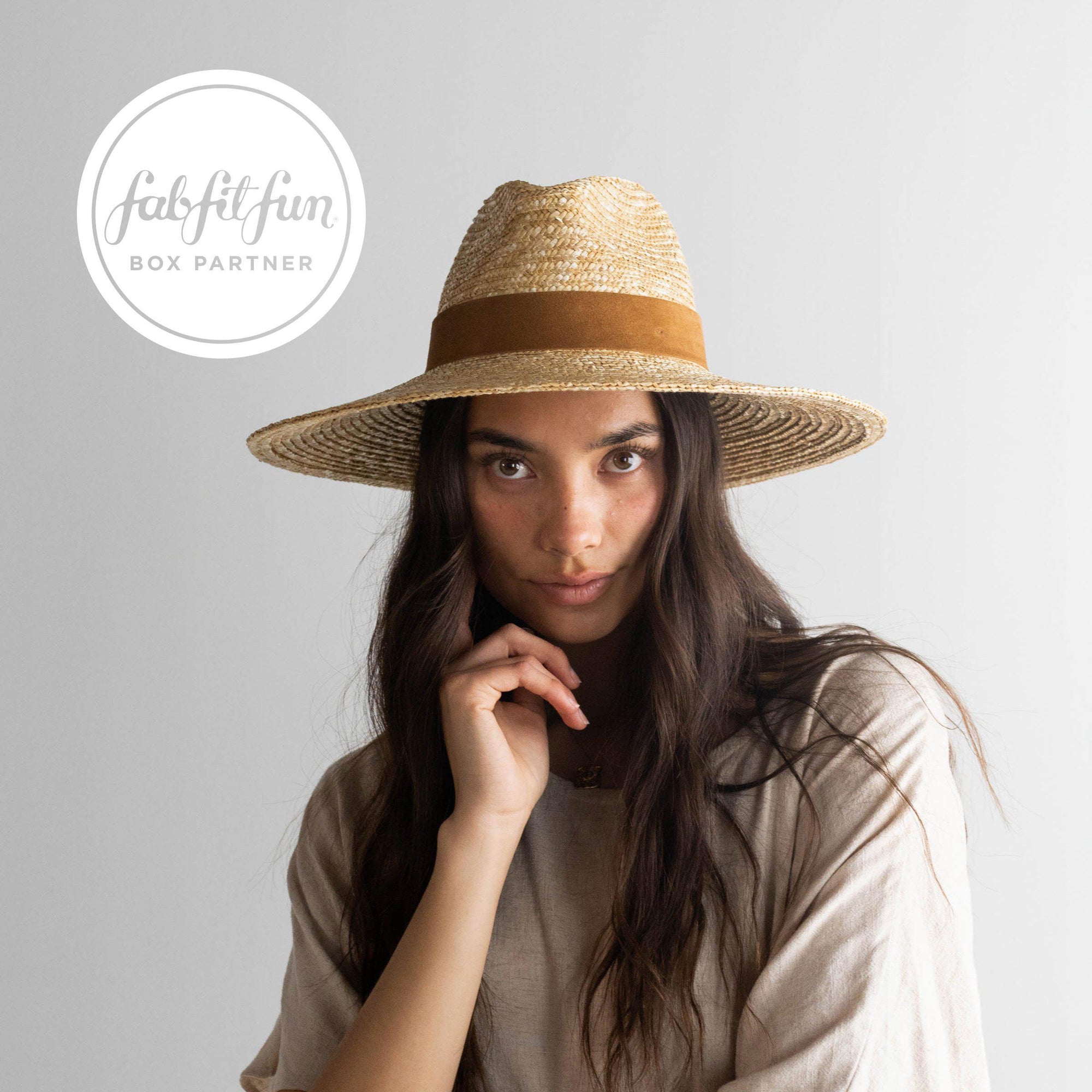 Gigi Pip straw hats for women - Isla Straw Fedora - wide brim straw fedora with an A-line brim and layered with a suede or beaded band [brown]