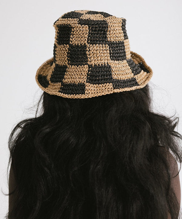  Gigi Pip bucket hats for women - Sal Crochet Bucket Hat - packable crochet bucket hat [black-check]