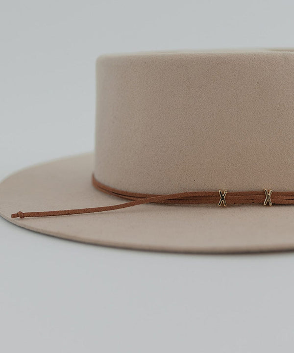 Gigi Pip hat bands + trims for womens hats - thin suede band featuring gold plated metal signature xx details, adjustable to hit any hat size [brown]