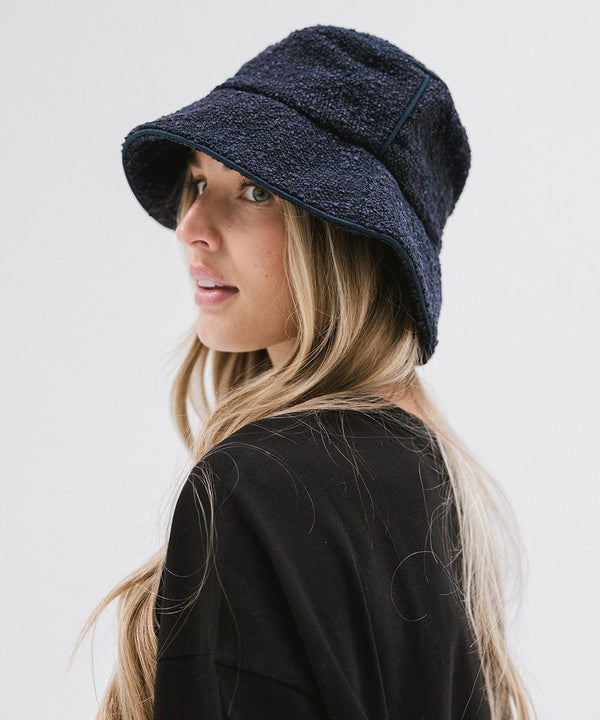Gigi Pip bucket hats for women - Sundance Bouclé Bucket Hat - bouclé bucket hat with a silky satin liner and an adjustable sweatband [navy]