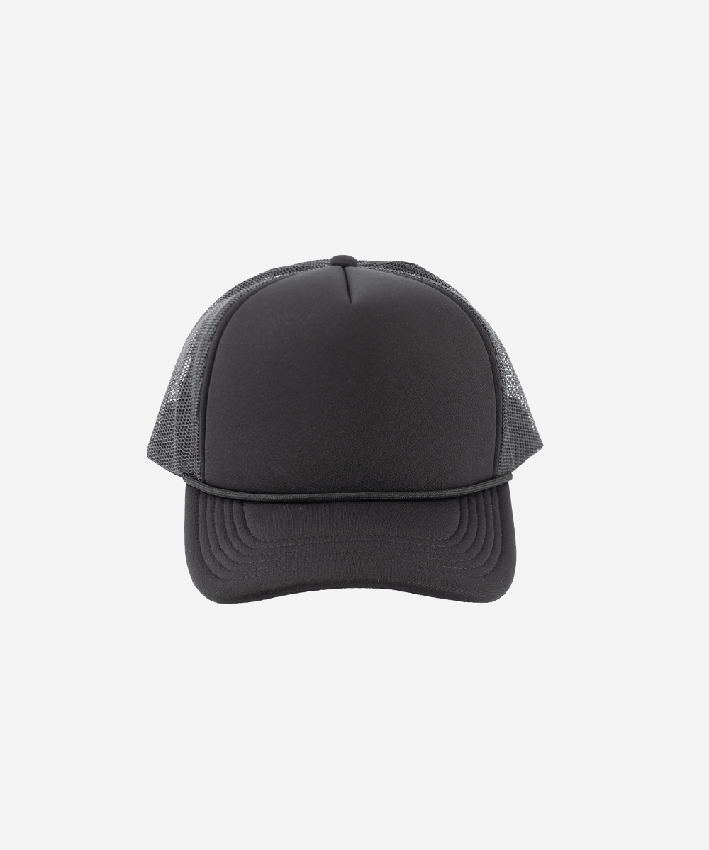 A trucker cap with mesh back on a white background #color_black