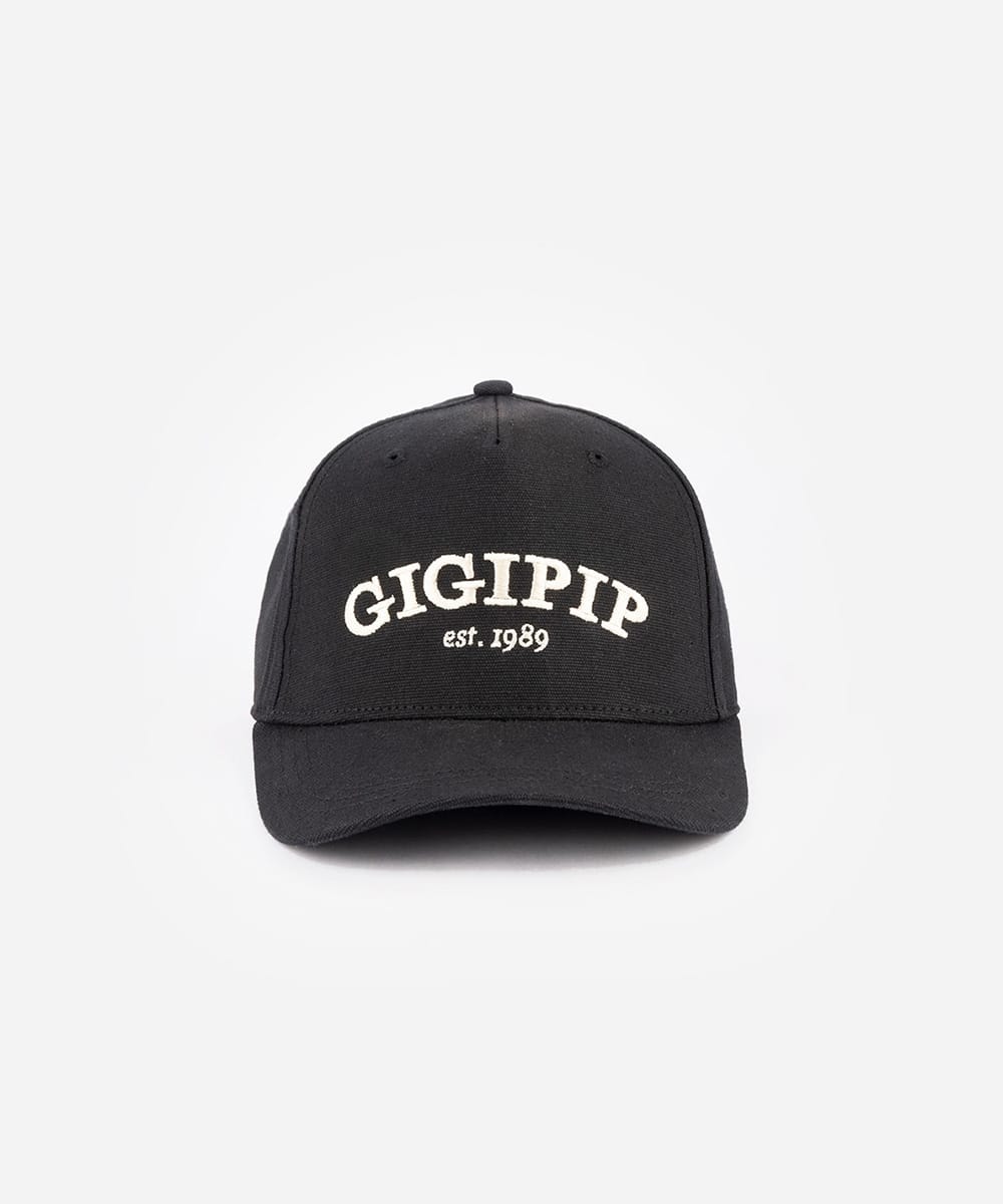 Black cap with 'GIGIPIP est. 1989' text on a white background #color_black