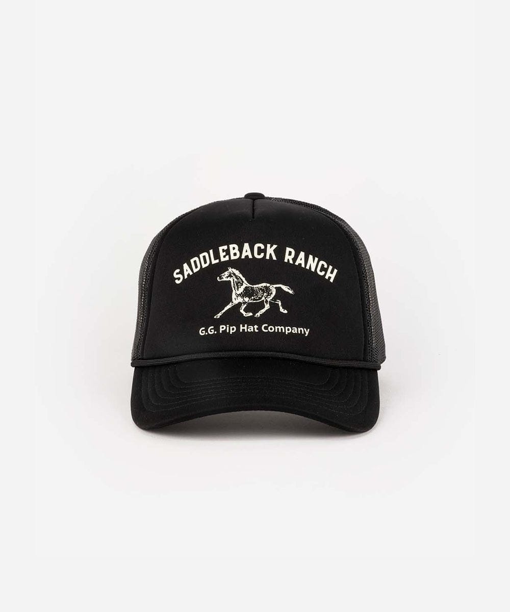 A black cap with 'Saddleback Ranch' text and logo on a white background #color_black