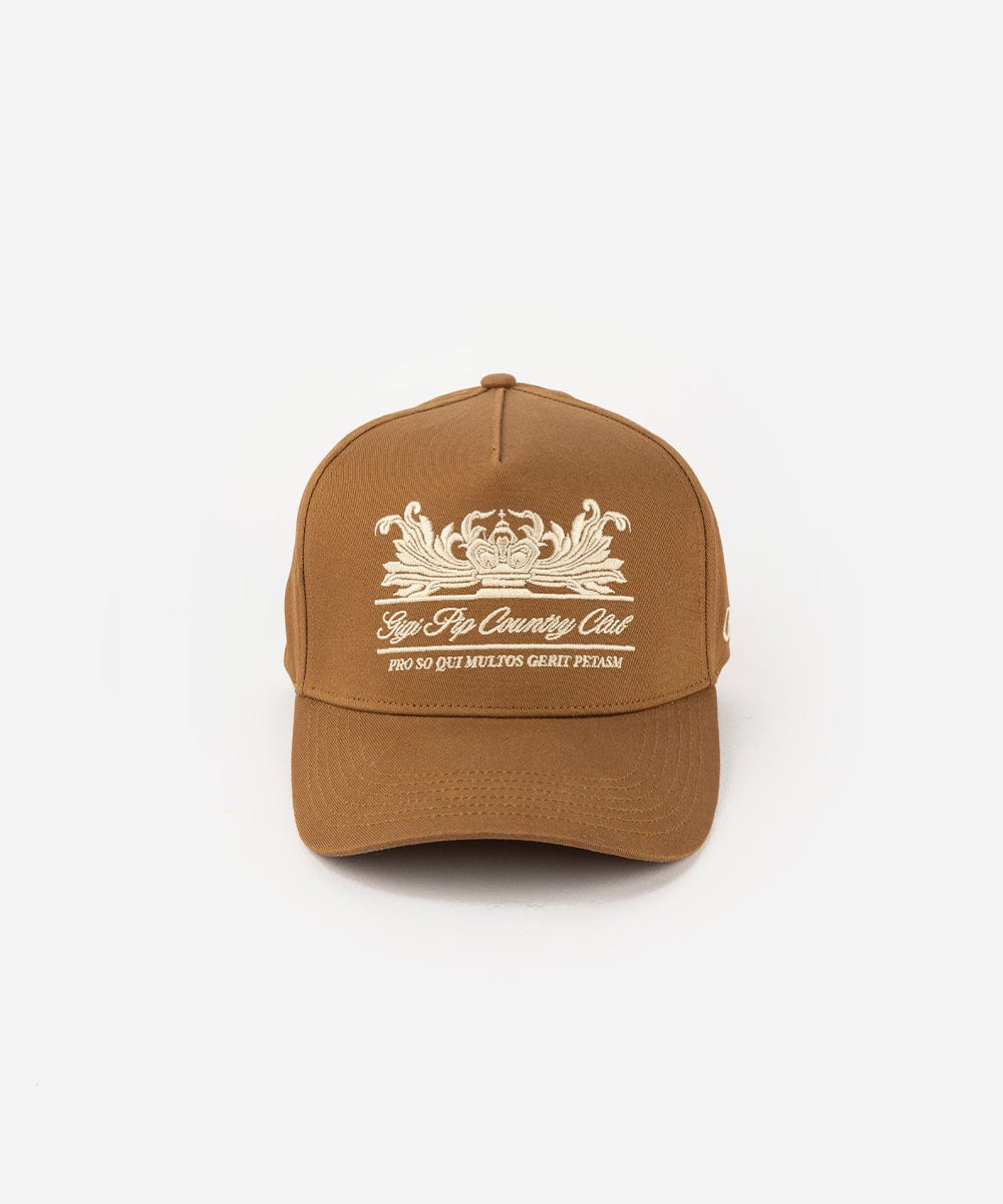 Brown cap with white logo and text on a white background #color_caramel