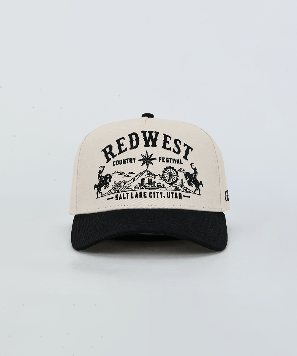Cream and black trucker hat in a white background #color_cream - black