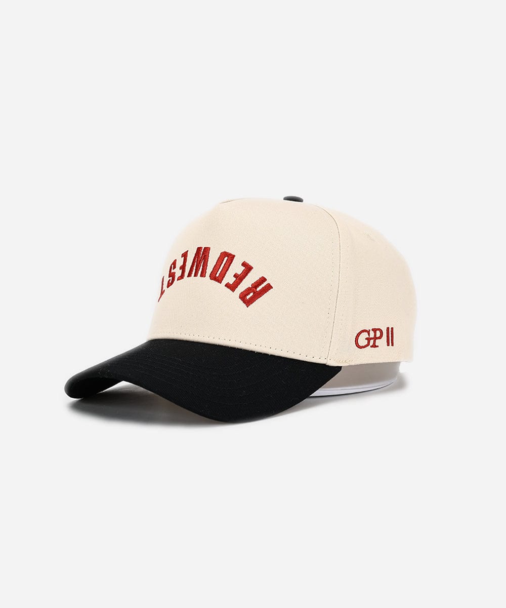 Beige cap with red text on a white background #color_cream - black