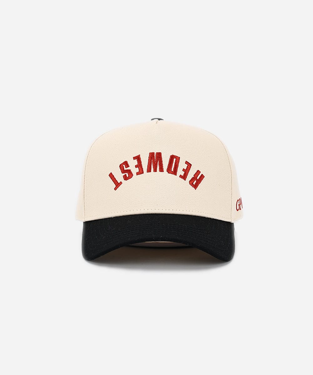 Beige cap with red text on a white background #color_cream - black