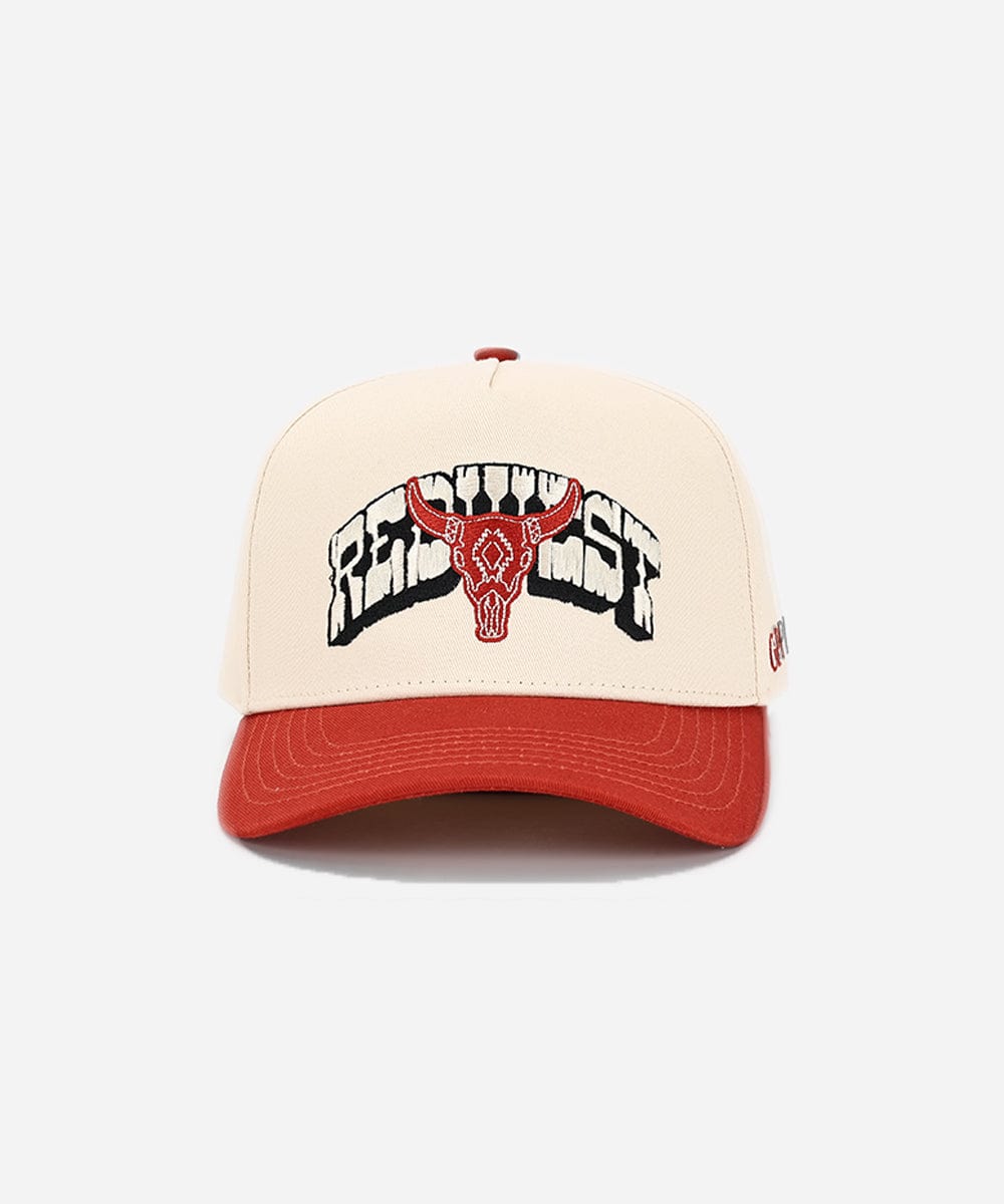 Beige and red cap with bull logo on a white background #color_cream - rust red