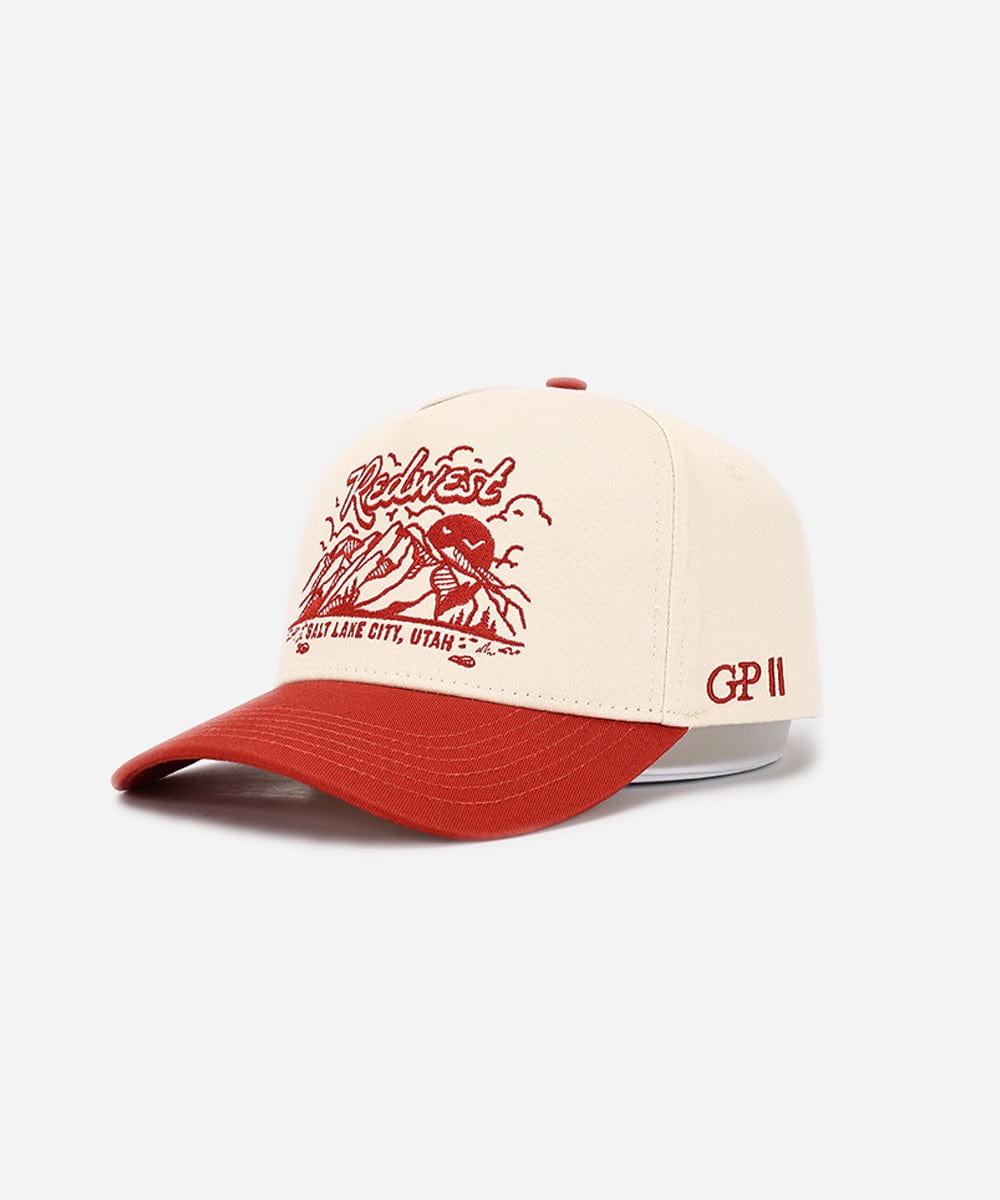 Beige and red cap with graphic design on a white background #color_cream - rust red