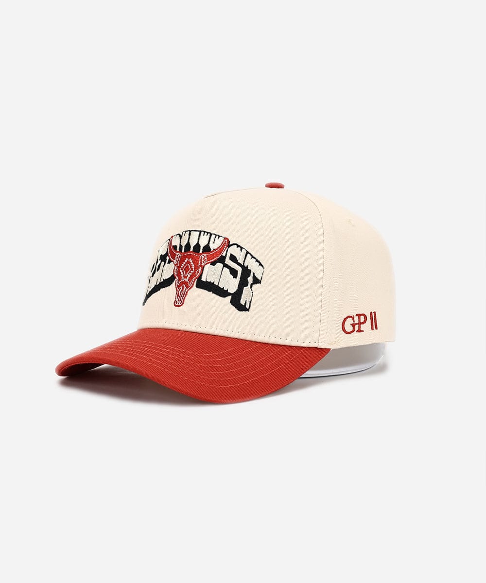 Beige and red cap with graphic design on a white background #color_cream - rust red