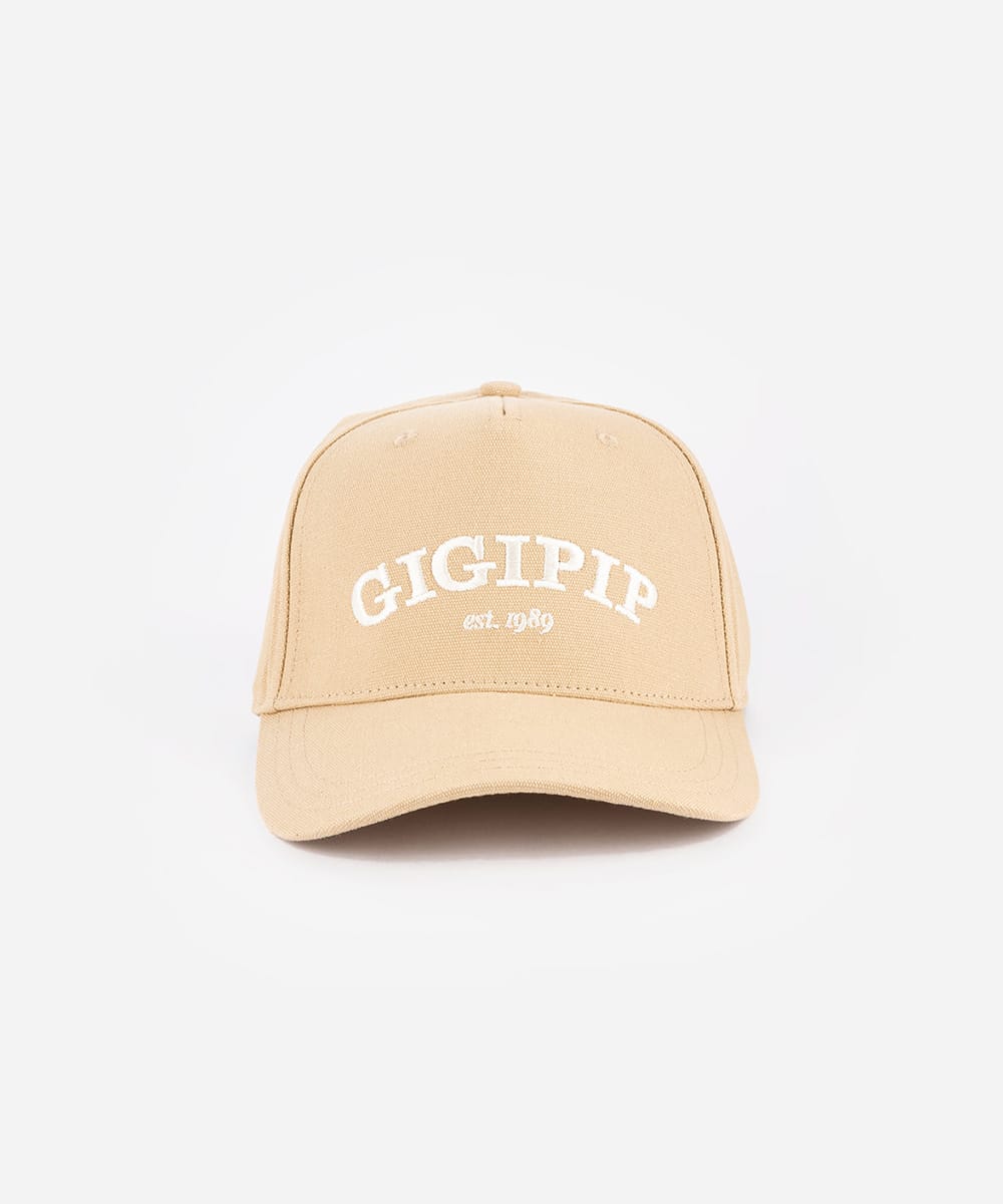 Beige cap with 'GIGIPIP' branding on a white background #color_tan