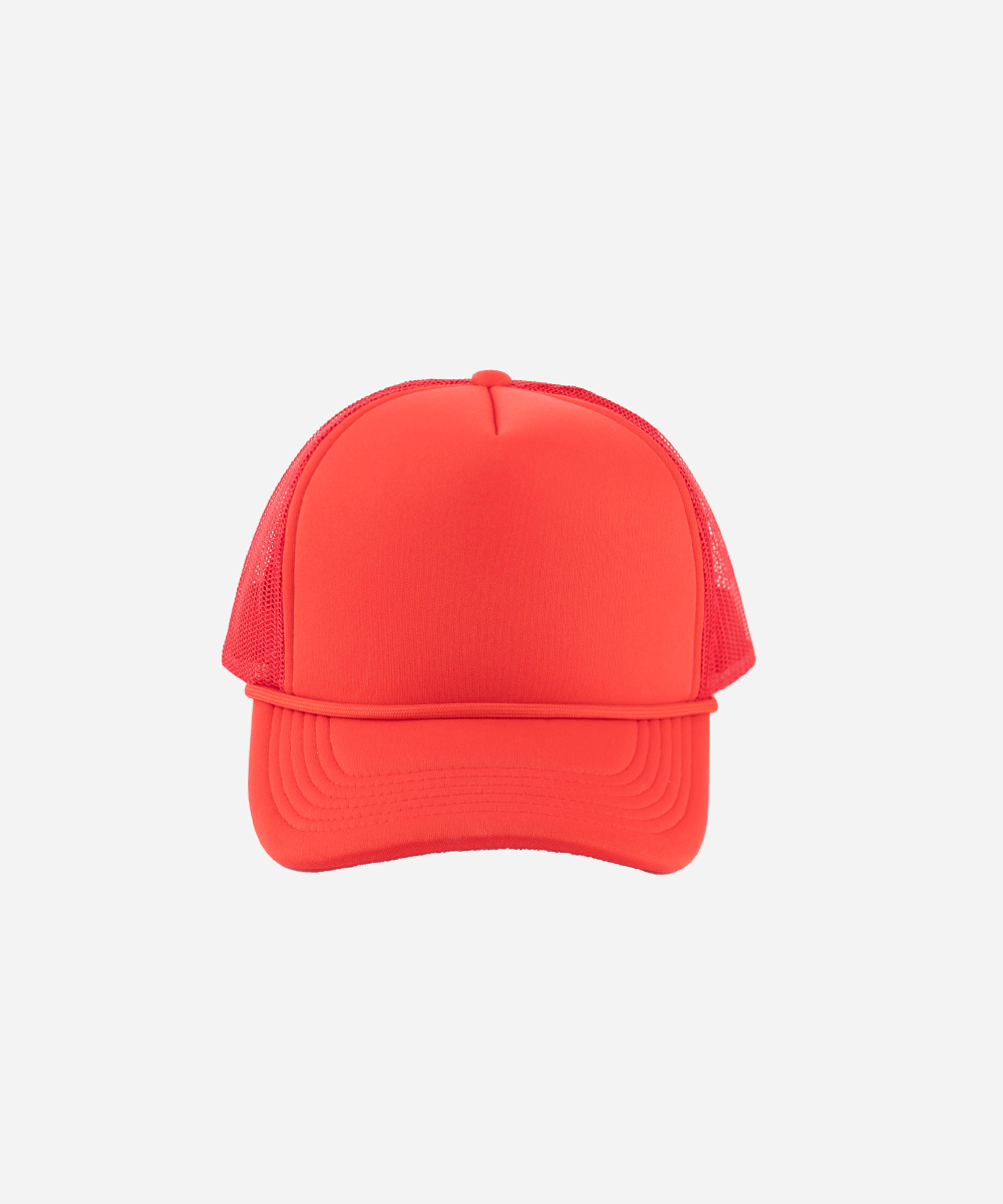 A trucker cap with mesh back on a white background #color_vintage red