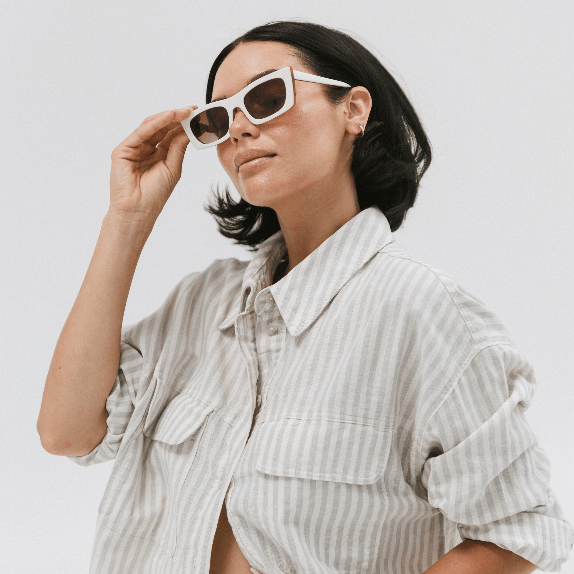 Gigi Pip sunglasses for women - Jackie Rectangle Sunglasses - rectangle style women's sunglasses with acetate frames + tri-acetate polarized lenses [white-tortoise]