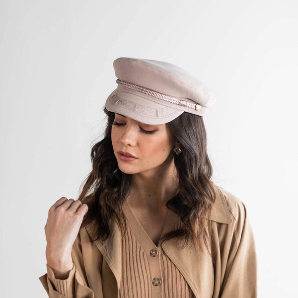 Gigi Pip caps for women - Lieutenant Cap - vintage inspired cap with an adjustable inner band, featuring a braided rope trim, a detailed grosgrain and brass button with the Gigi Pip logo [ivory]