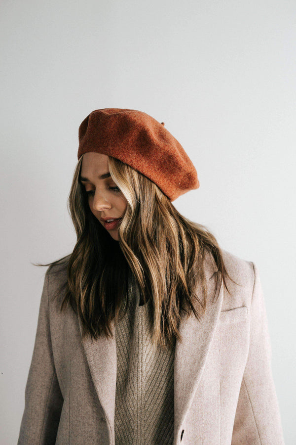 Gigi Pip caps for women - Sophie Beret - 100% soft wool classic womens beret that one size fits most [rust]