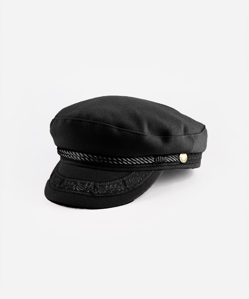 Black cap with decorative band on a light gray background #color_black