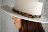 Gigi Pip hat bands + trims for women's hats - Leopard Print Band - 100% genuine leather band with a layer of leopard print faux fur lining the outside and a brass pin to secure around the back of your crown [tan]