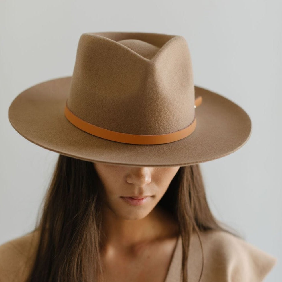 Gigi Pip hat bands + trims for women's hats - Thin Leather Band - 100% genuine leather thin hat band featuring a metal pin enclosure [cognac]