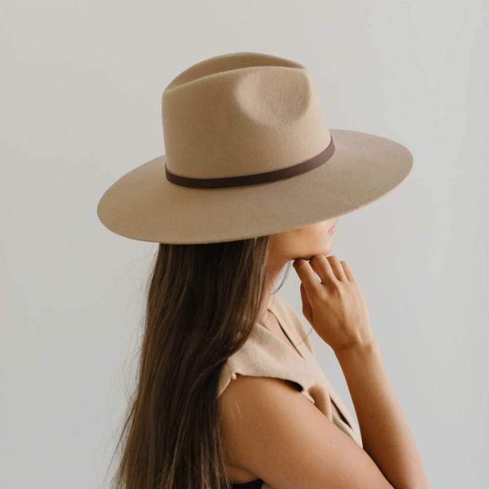 Gigi Pip hat bands + trims for women's hats - Thin Leather Band - 100% genuine leather thin hat band featuring a metal pin enclosure [camel]