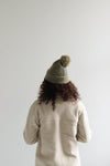 Gigi Pip beanies for women - Mo Pom Beanie - classic knit beanie with a pom on the crown, featuring the Gigi Pip logo on a metal bar on the front fold [dusty sage]