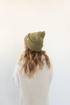 Gigi Pip beanies for women - Ky Thick Knit Beanie - 100% acrylic thick knit beanie with a statement fold featuring the rose gold Gigi Pip pin on the forehead [sage]
