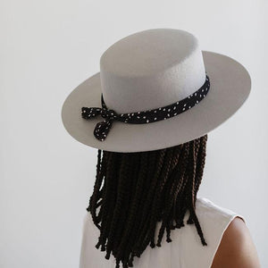 Blemished Felt Dahlia Boater Hat for Women - Light Grey BLEMISHED