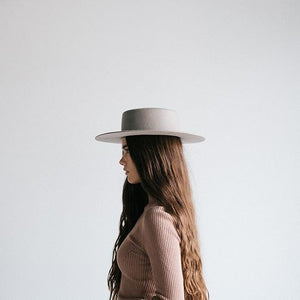 Blemished Felt Dahlia Boater Hat for Women - Light Grey BLEMISHED