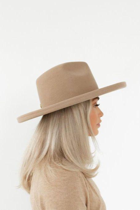 The Cara Loren Pencil Brim Hat - Tan BLEMISHED display picture 1
