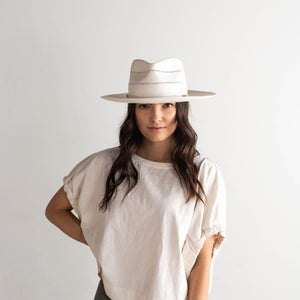 Blemished Straw Arlo Hat With Cream Band - Straw Teardrop Fedora BLEMISHED