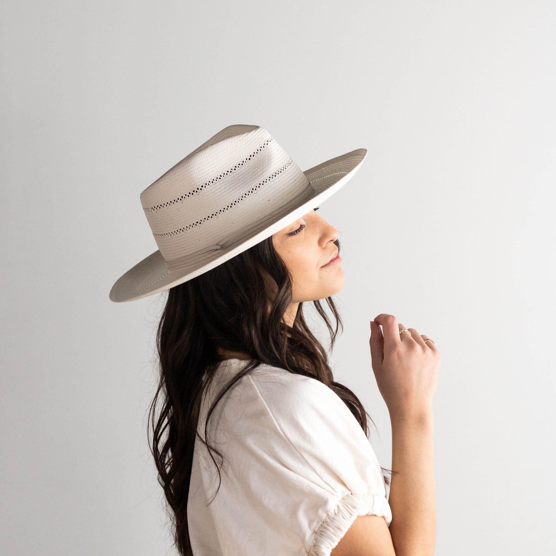 GIGI PIP Arlo Cream Wide-Brim Hat with Woven Details Straw M/L 59 Gigi Pip Cara Loren Pencil Brim Straw in White - Bliss Boutiques main image 3