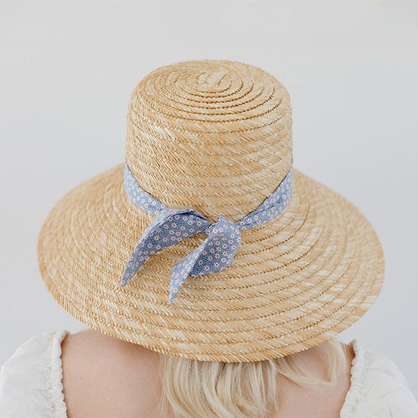 Gigi Pip hat bands + trims for women's hats - Dusty Blue Floral Fabric Band - 100% cotton one size fits all fabric hat band with floral patterns [dusty blue]