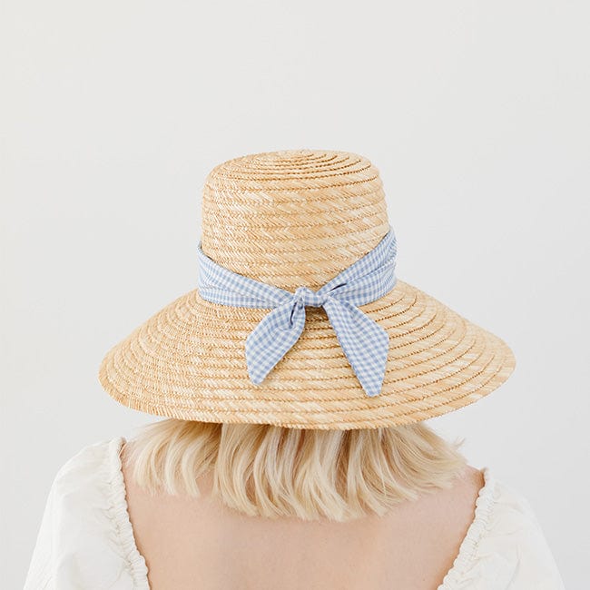 Gigi Pip hat bands + trims for women's hats - Gingham Fabric Band - 100% cotton one size fits all fabric hat band with gingham patterns [dusty blue]