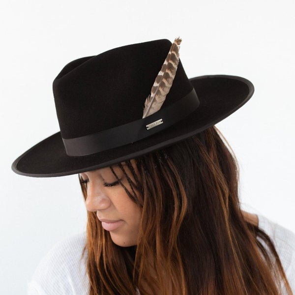 Gigi Pip hat bands + trims for women's hats - Brown + Cream Feather - 16.5 cm multi-toned feather add-on with taupe, brown + white notes that slides into any hat band and fits snug against your crown for extra personalization [brown + cream]