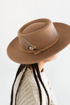 Gigi Pip hat bands + trims for women's hats - Taupe Feather - multi-toned feather add-on with taupe, brown, black + white notes that slides into any hat band and fits snug against your crown for extra personalization [taupe]