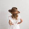 Gigi Pip felt hats for kids - Monroe Kids Rancher - fedora teardrop crown with stiff, upturned brim adorned with a tonal grosgrain band on the crown and brim [brown]