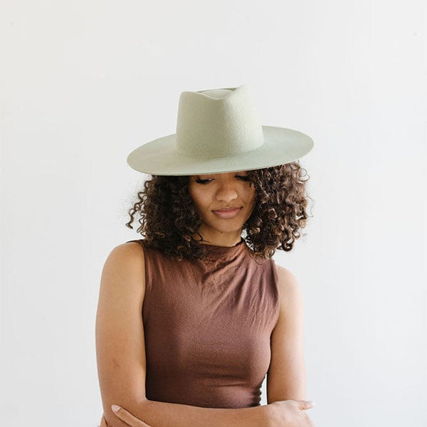 Gigi Pip felt hats for women - Dakota Triangle Crown - stiff, flat wide brim [light green]