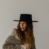 Gigi Pip felt hats for women - Linden Boater - telescope boater crown with a flat brim and three gold plated metal studs [black]